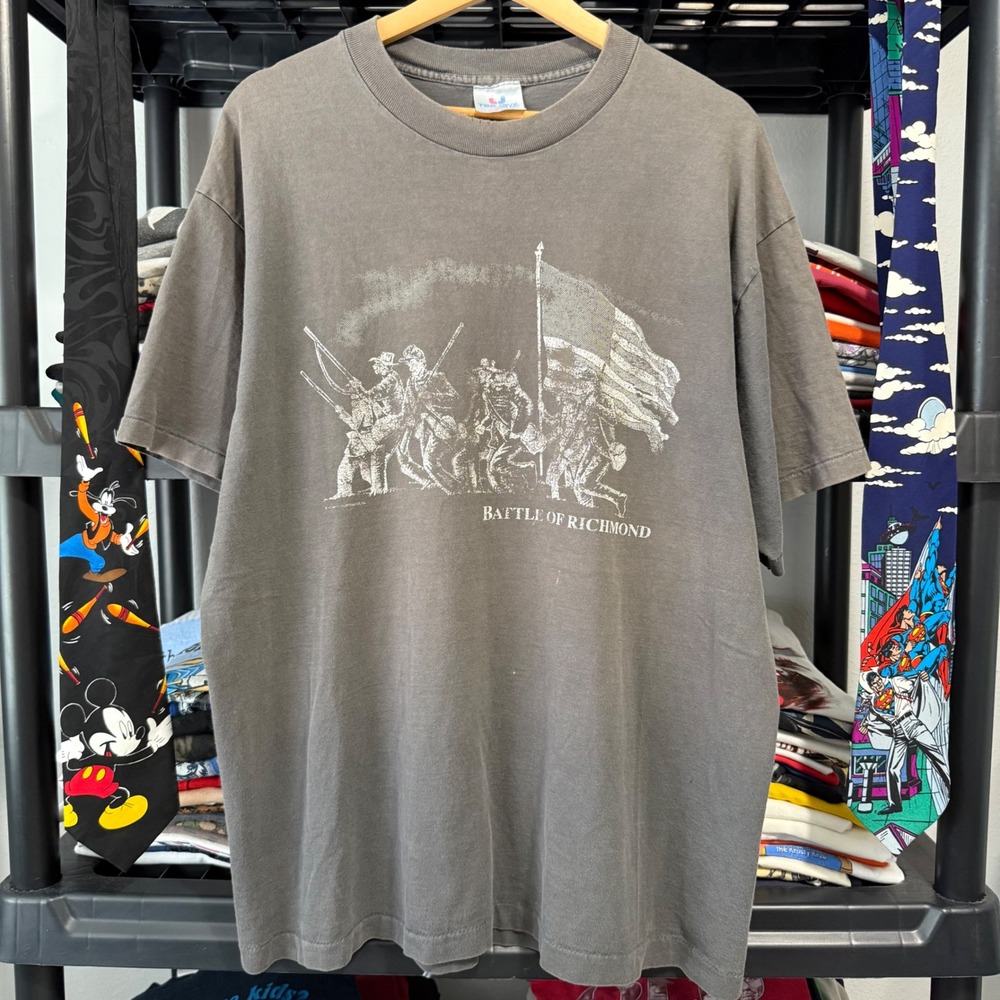 Vintage Grey Battle Of Richmond Graphic Tee XL Light Fading